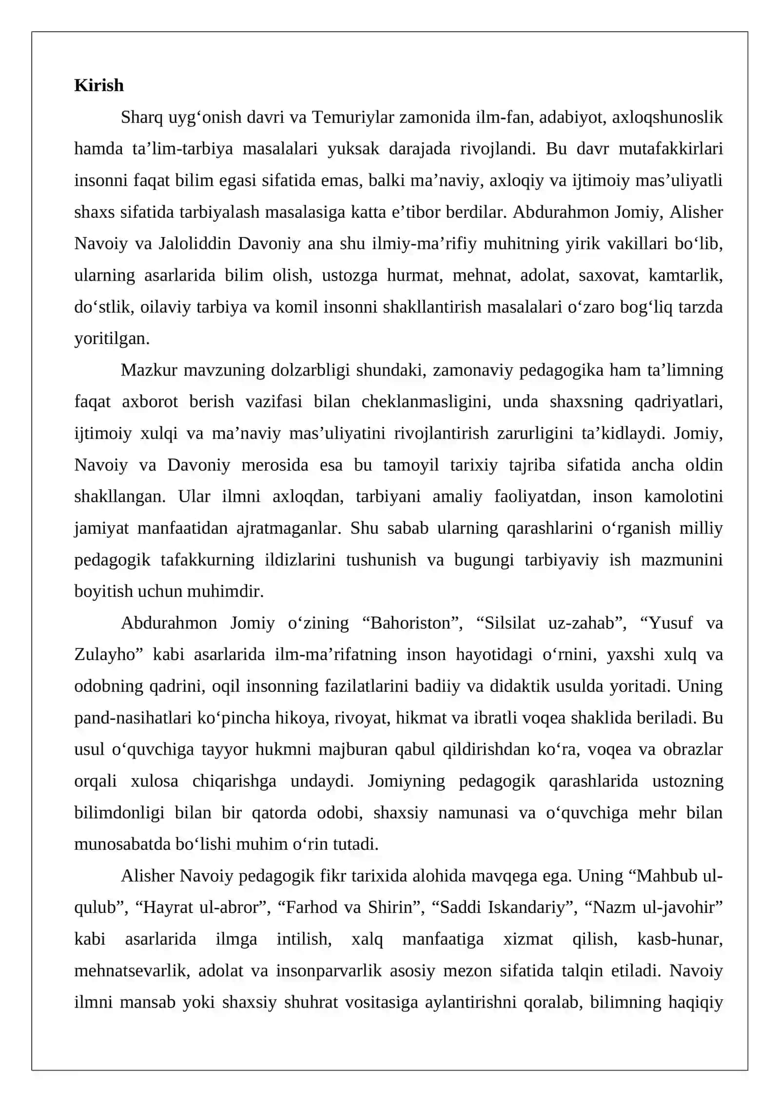 Abdurahmon Jomiyning ta’limiy-axloqiy qarashlari. Alisher Navoiyning pedagogik qar 2