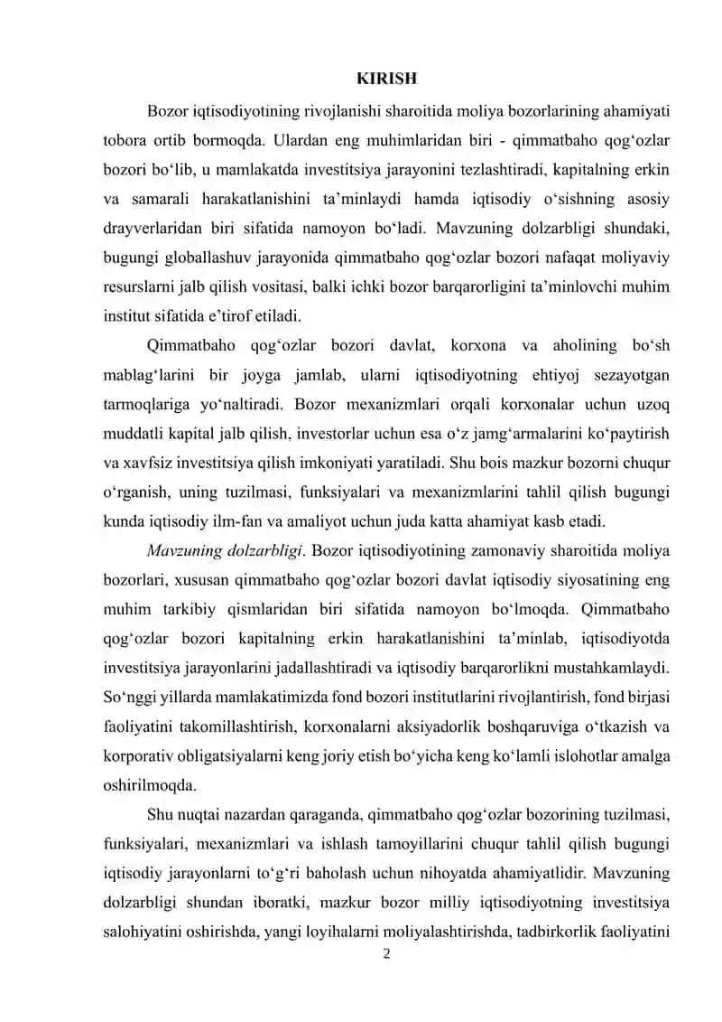 Qimmatbaho qog‘ozlar bozori: tuzilishi, funksiyalari va mexanizmlari 2