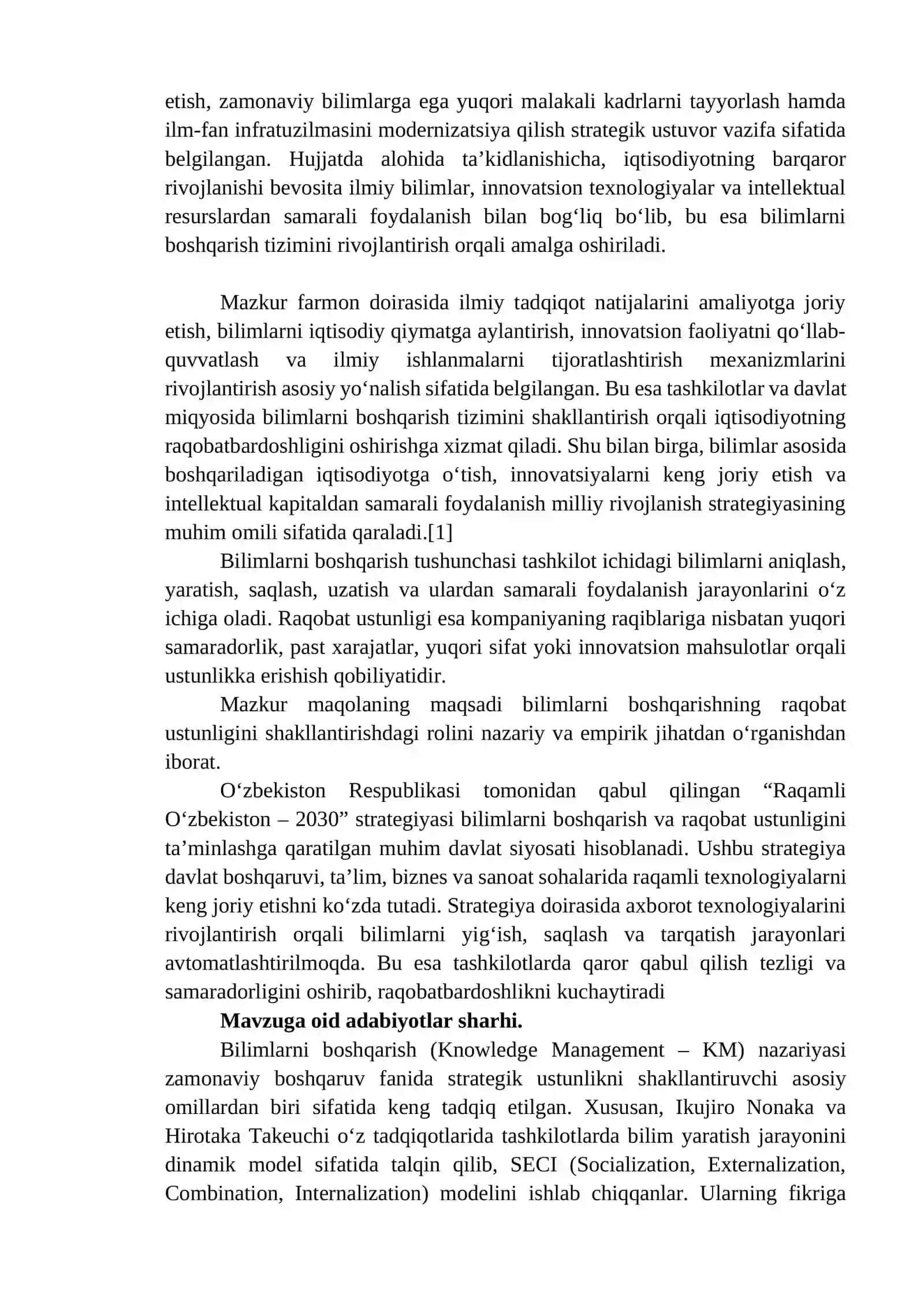 Bilimlarni boshqarish (Knowledge Management) va raqobat ustunligi 2