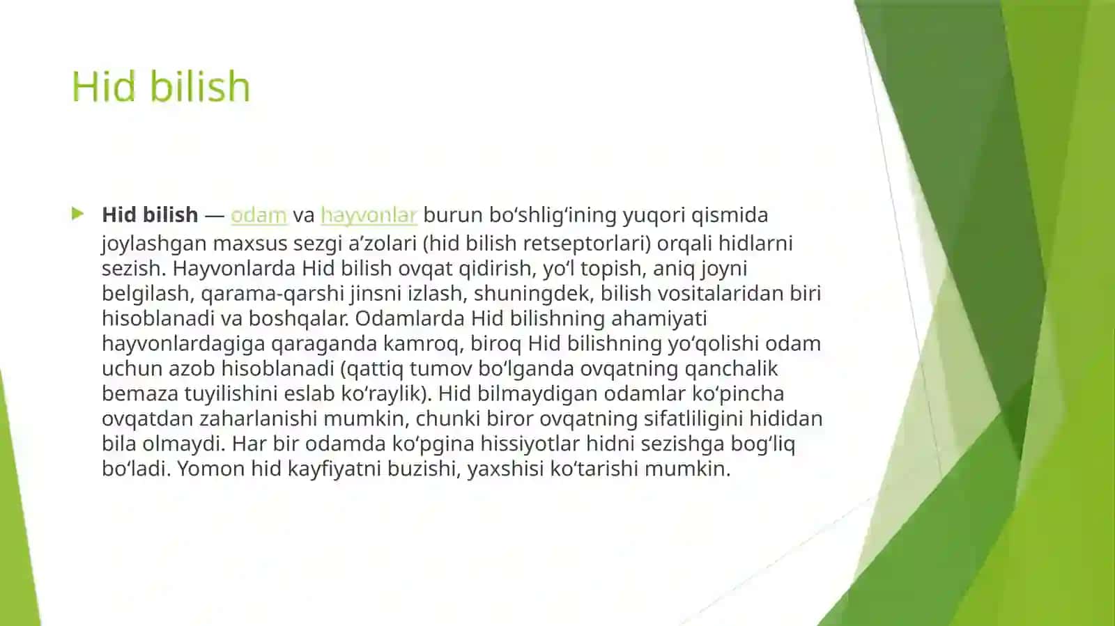 Rangni ko’rish darajasini aniqlash, tam bilish va hid bilish anazilatorining o’zaro hamkorligi 2