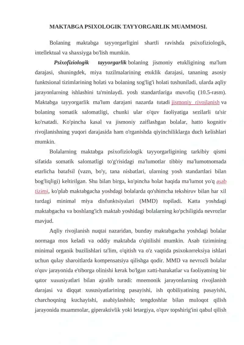 Maktabga psixologik tayyorgarlik muammosi 2