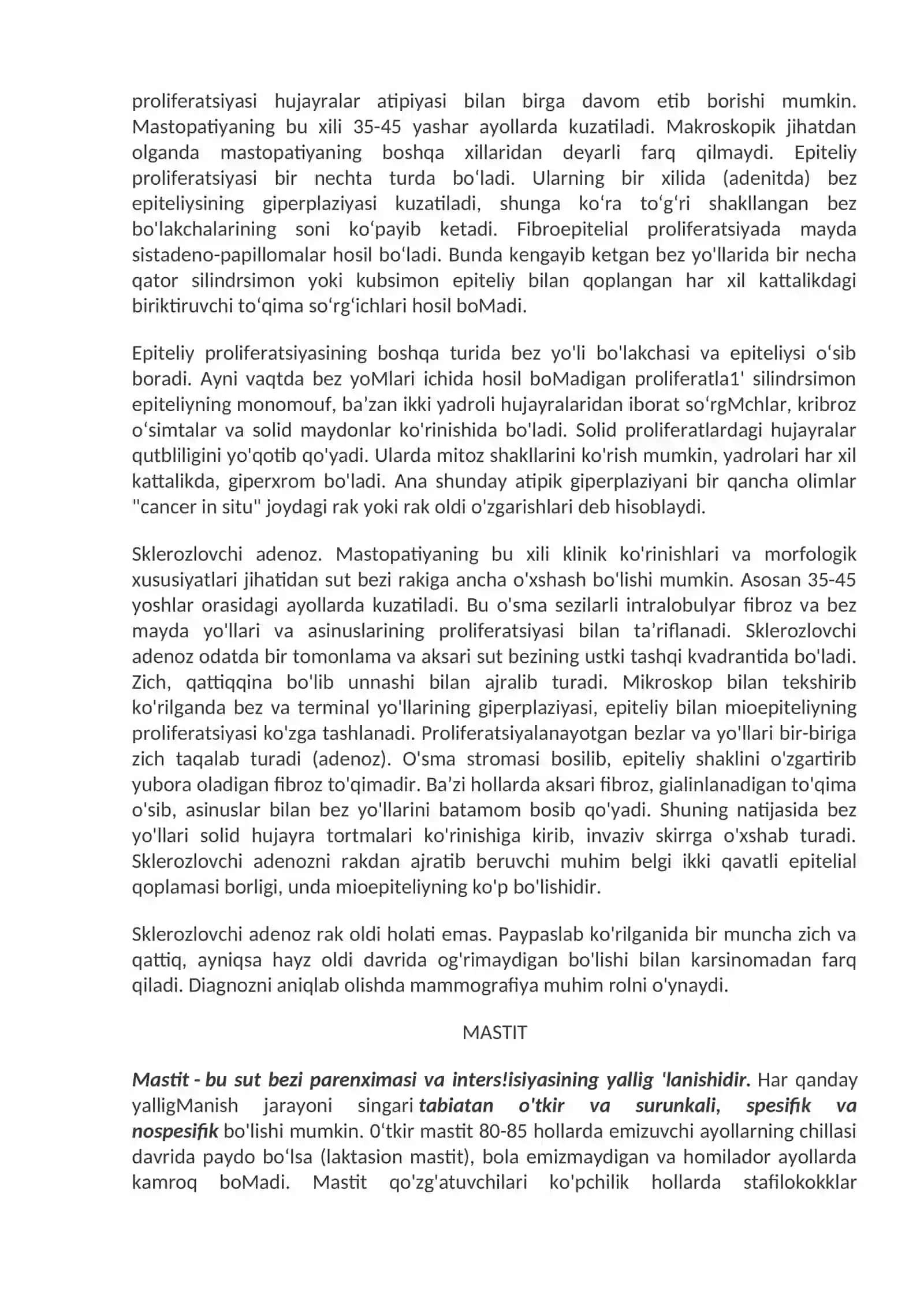 Ko‘krak bezi kasalliklari. Rivojlanish anomaliyalari. Yallig‘lanish va o‘sma kasalliklari 2