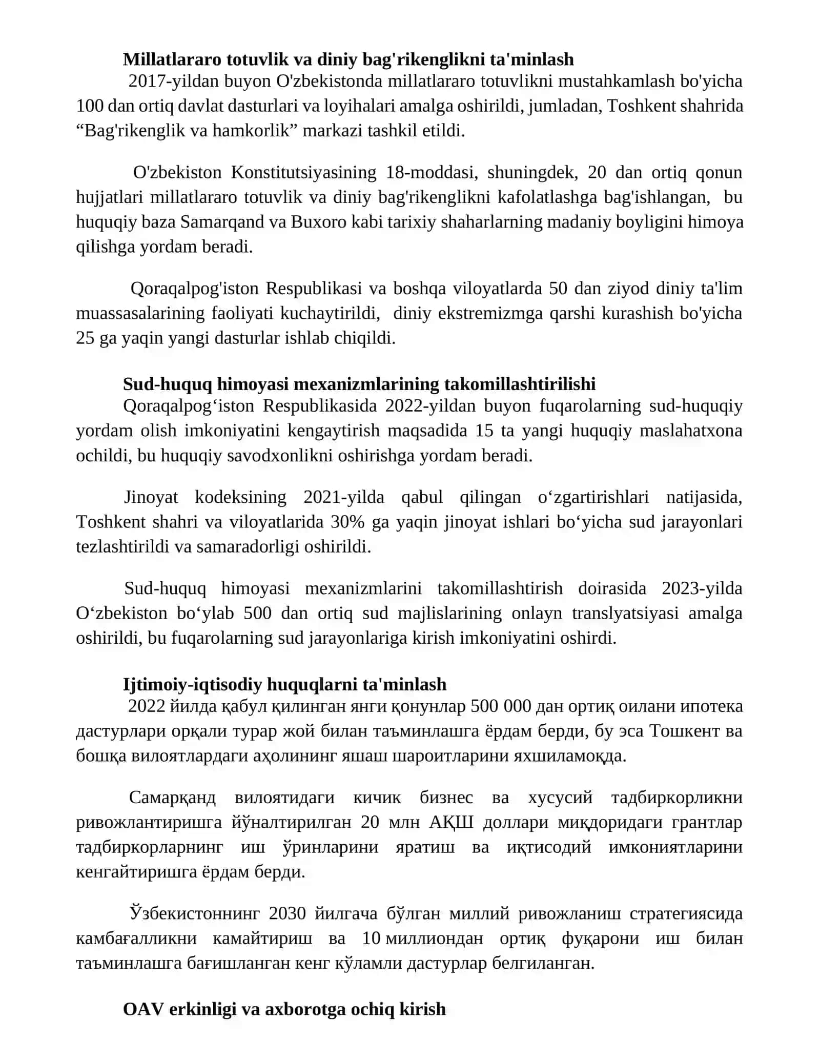 Yangi Ozbekistonda inson haq huquqlari va erkinliklari kafolatining yaratilishi 2