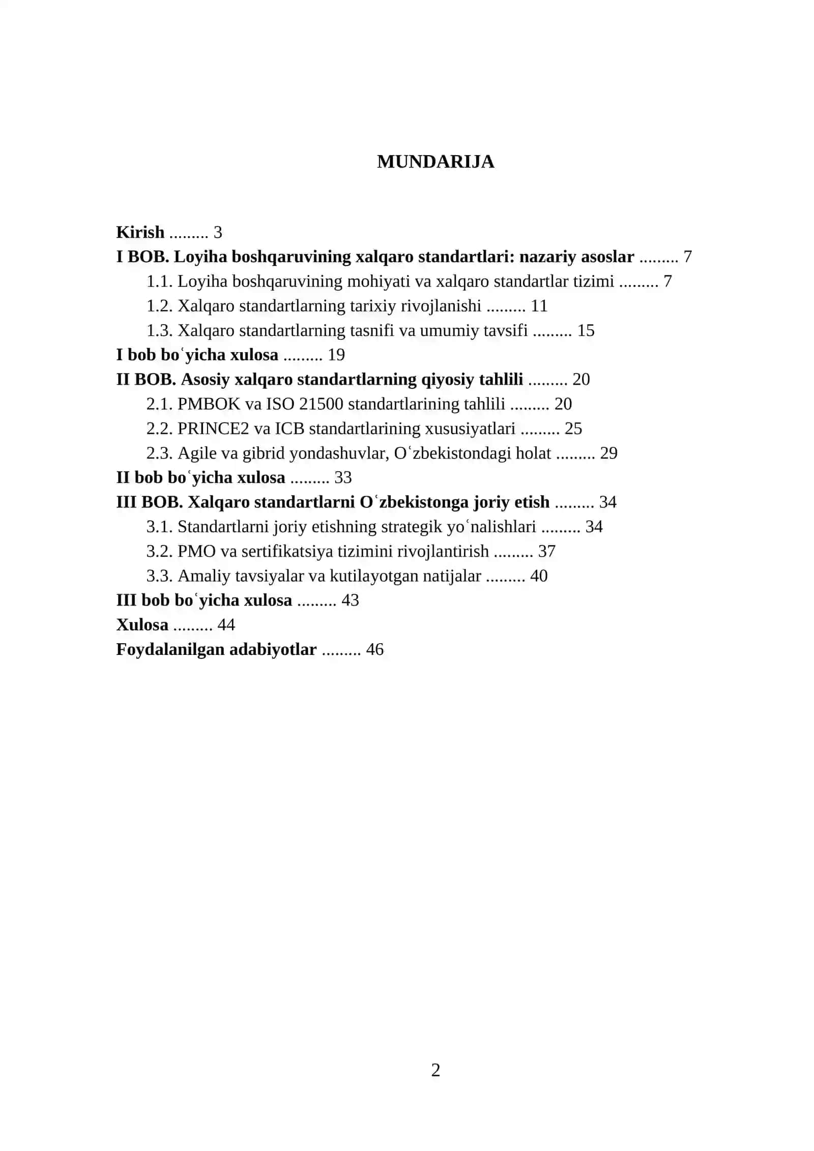 XALQARO IQTISODIYOTDA LOYIHA BOSHQARUVINING XALQARO STANDARTLARI 2
