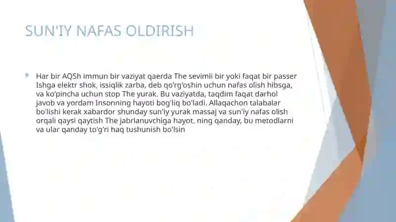 SUN'IY NAFAS OLDIRISH VA YURAKNI MASSAJ QILISH 2