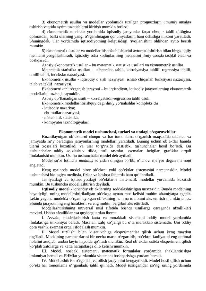 Ekonometrik modellashtirish asoslari 2