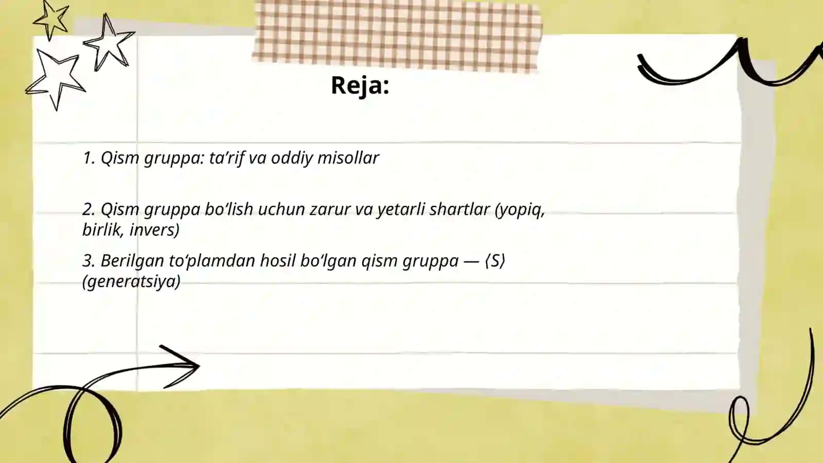 Qism gruppalar. Siklik gruppalar 2