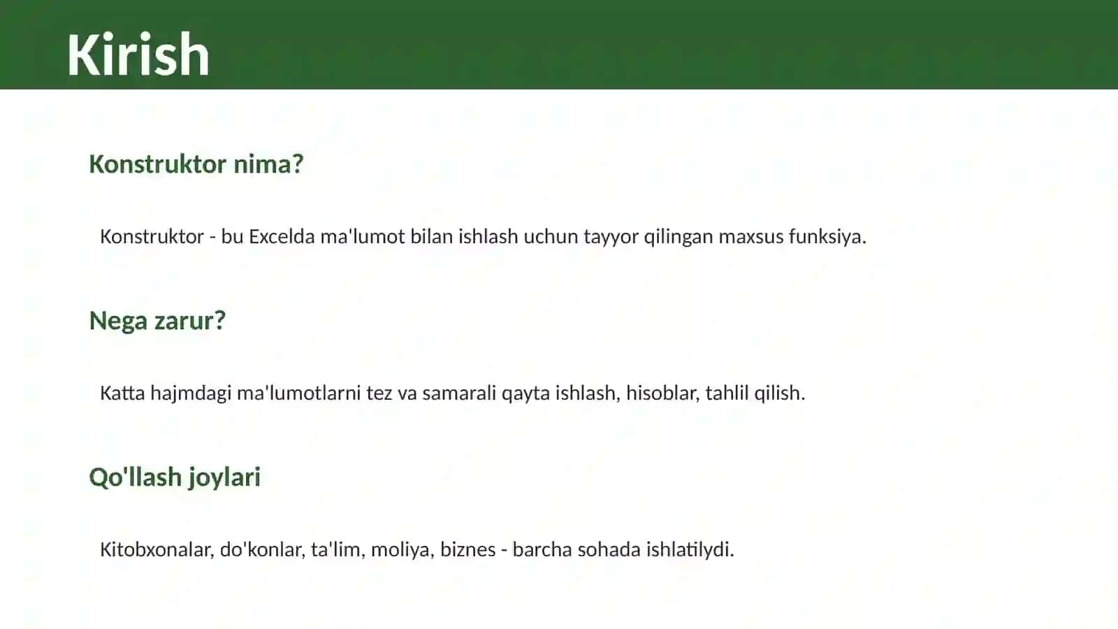 EXCELDA KONSTRUKTORLAR 2