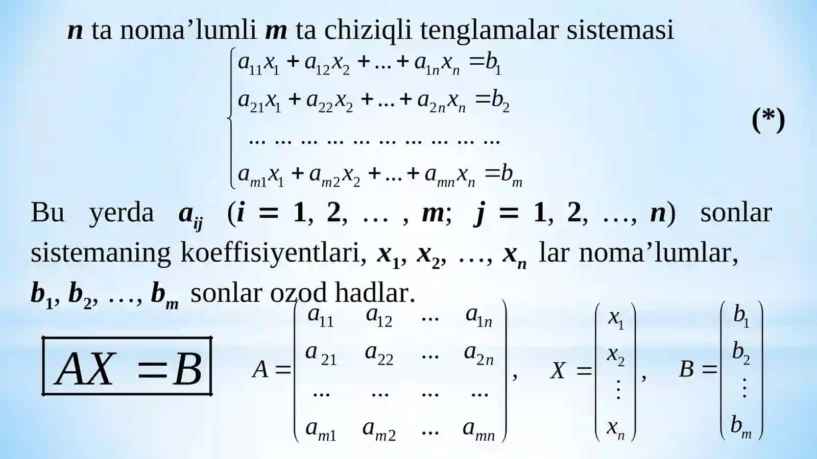 BIR JINSLI CHIZIQLI ALGEBRAIK TENGLAMALAR SISTEMASI 2