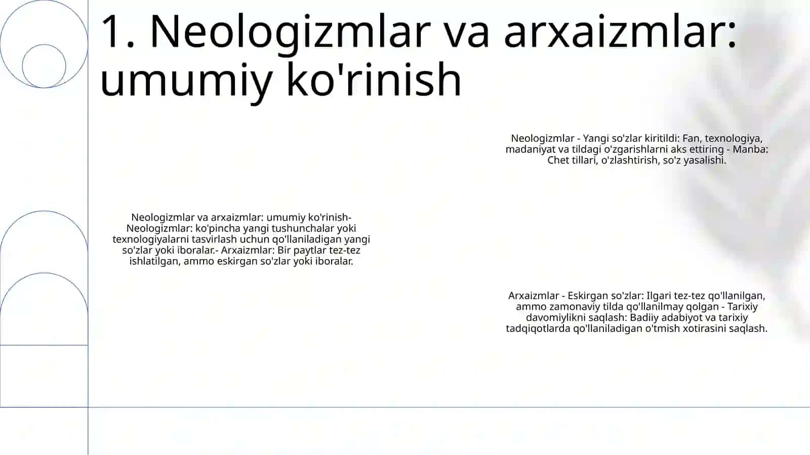 Neologizmlar va arxaizmlar: umumiy ko'rinish 2
