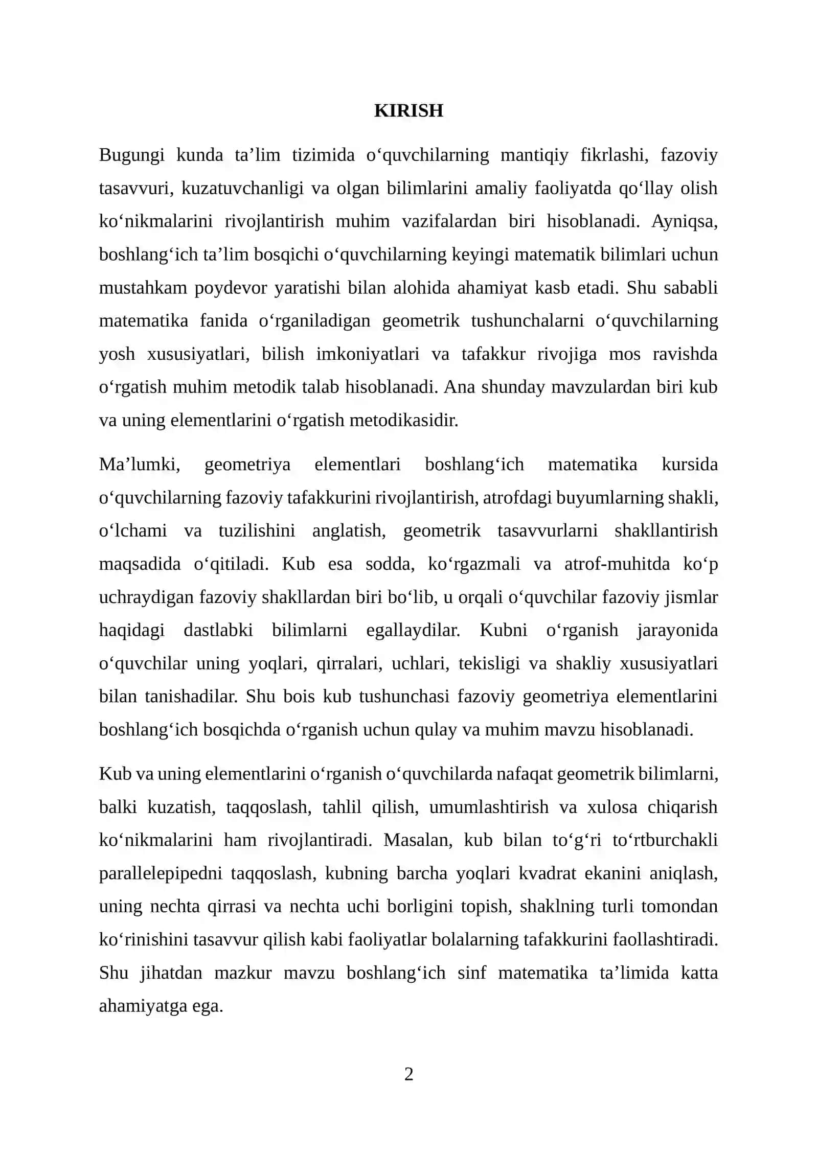 Kub va uning elementlarini o‘rgatish metodikasi 2