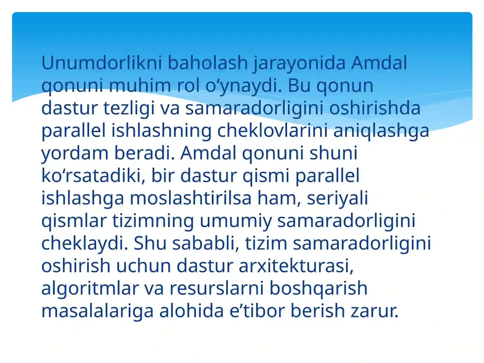 Parallel ishlash modellari va amdal qonuni 2
