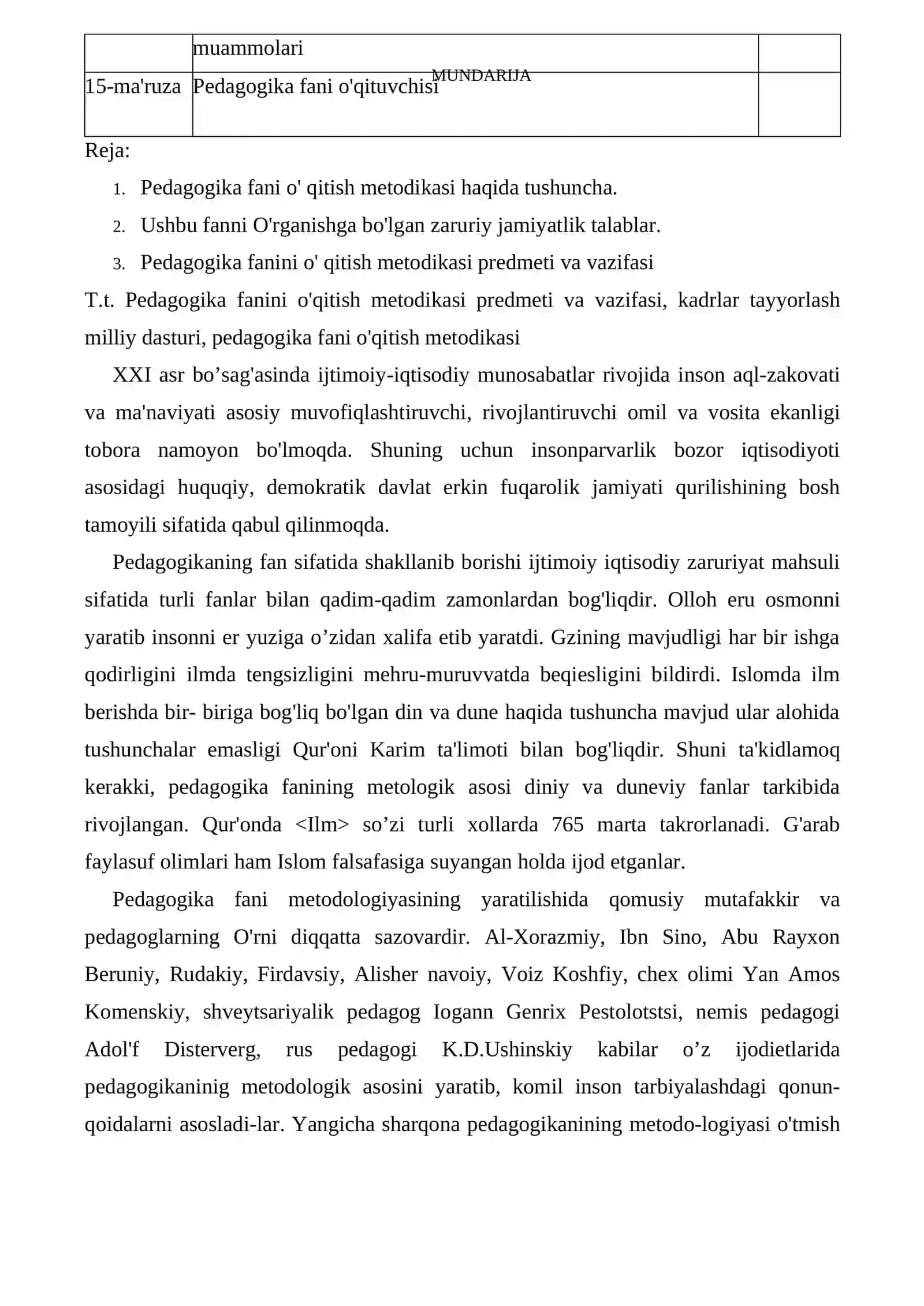 "Pedagogika fanini o'qitish metodikasi predmeti va vazifasi" 2