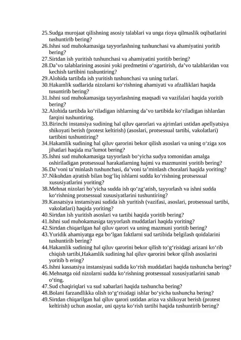Fuqarolik protsessual huquqi nazorat savollari 2