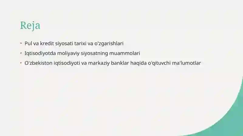 Pul va Kredit Siyosati Tarixi va O'zgarishlari 2