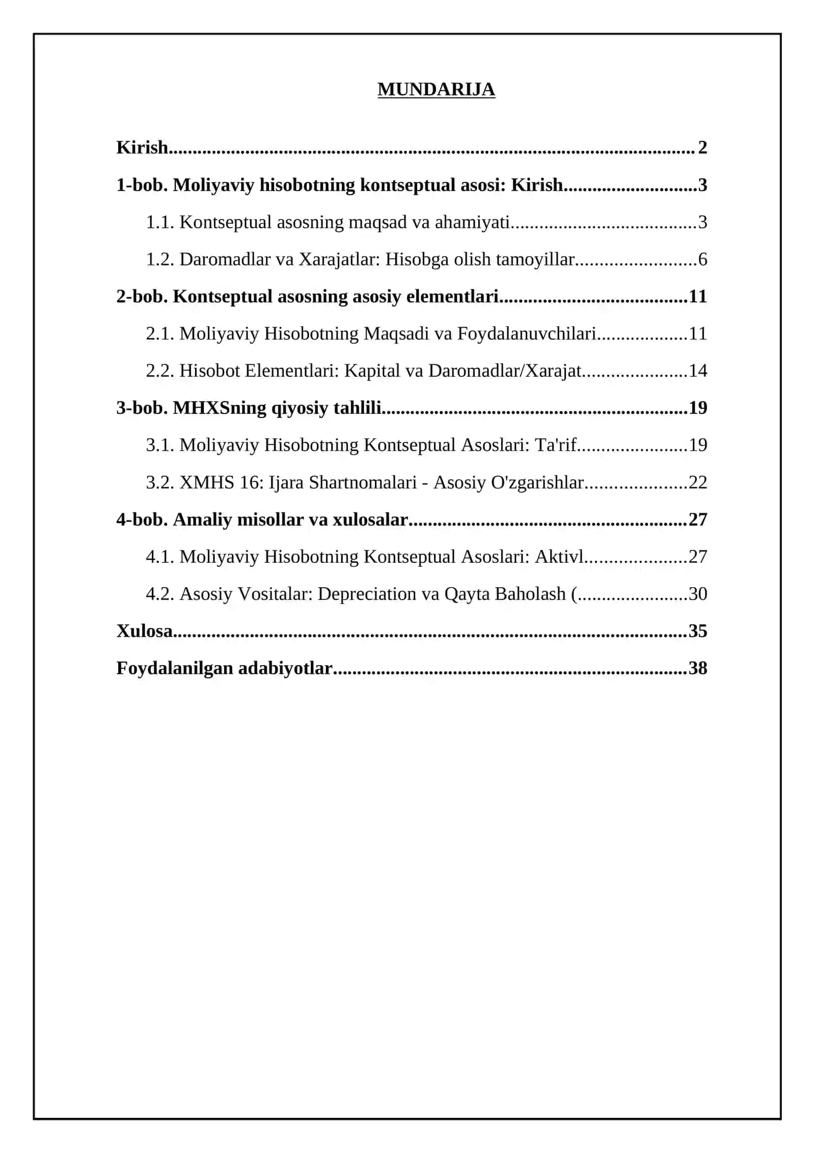 BOB. MOLIYAVIY HISOBOTNING KONTSEPTUAL ASOSI: KIRISH 2