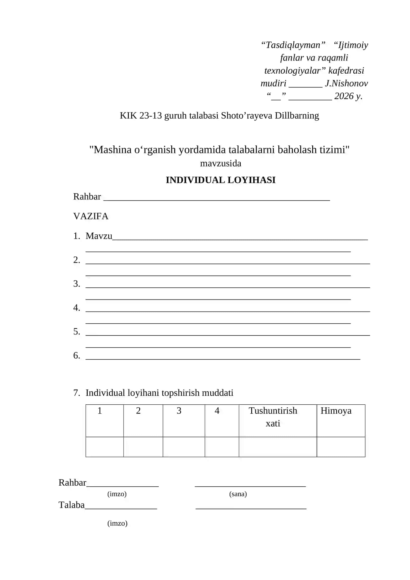 Mashina oʻrganish yordamida talabalarni baholash tizimi 2