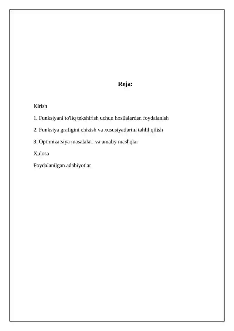 Funksiyalarni hosila yordamida toʻla tekshirib grafigini yasash 2