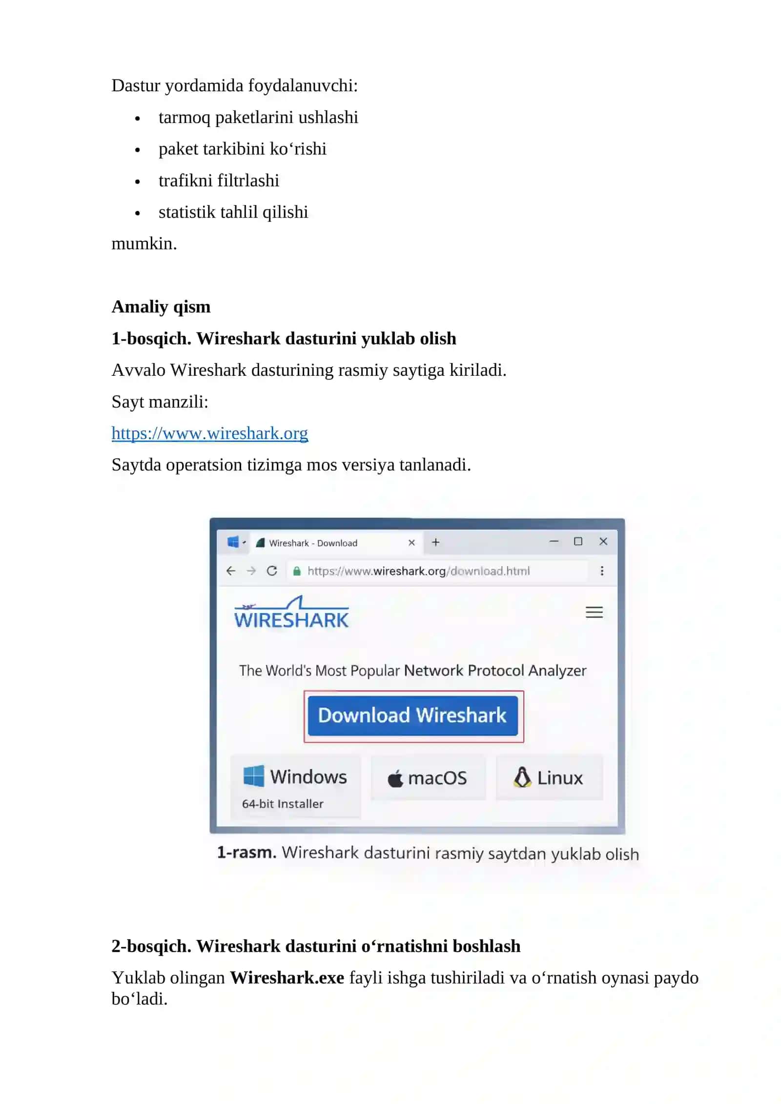 Wireshark dasturini o‘rnatish va sozlash 2