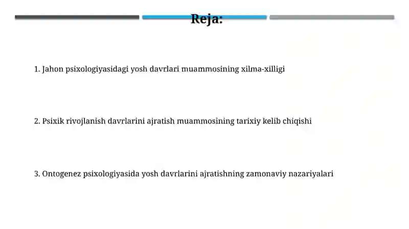 Psixik rivojlanishni davrlashtirish muammosi 2