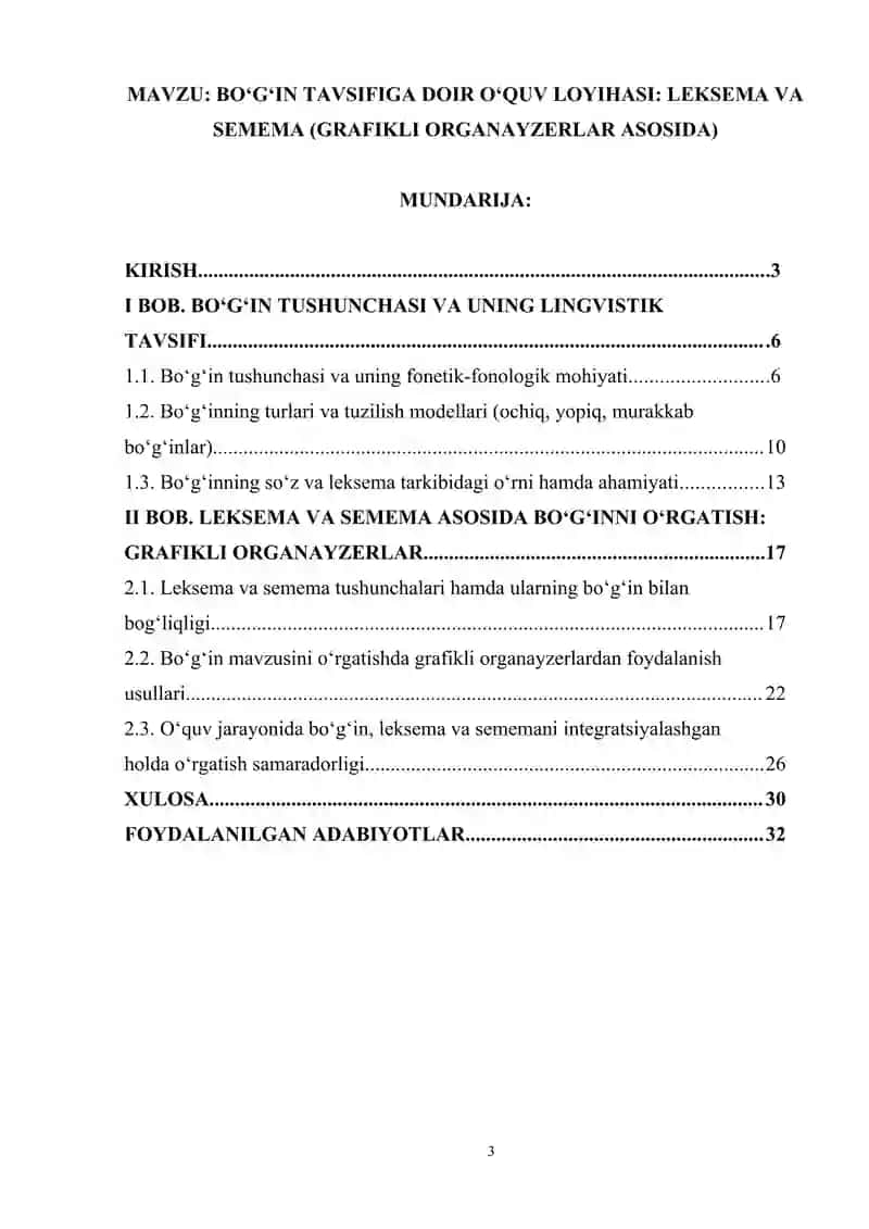 BO‘G‘IN TAVSIFIGA DOIR O‘QUV LOYIHASI LEKSEMA VA SEMEMA (GRAFIKLI ORGANAYZERLAR ASOSIDA) 2