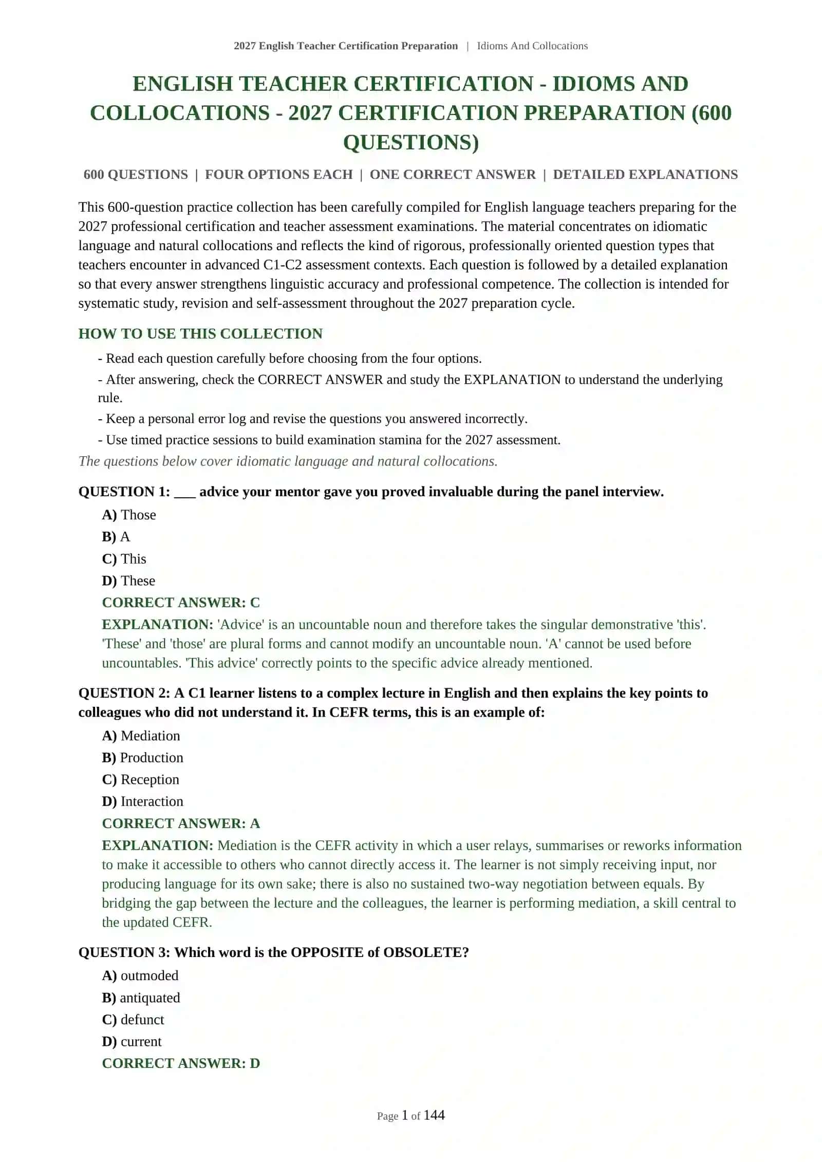 English Teacher Certification Preparation | Idioms And Collocations 2