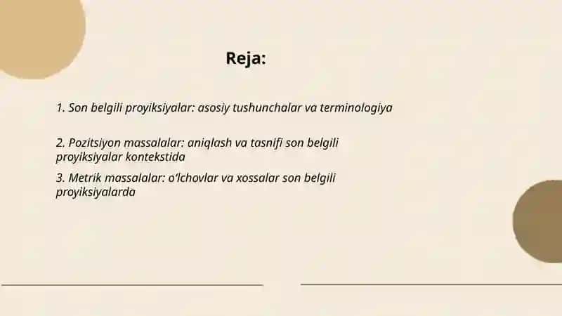 Son belgili proyiksiyalarda pozitsiyon va metrik massalalar yechish 2