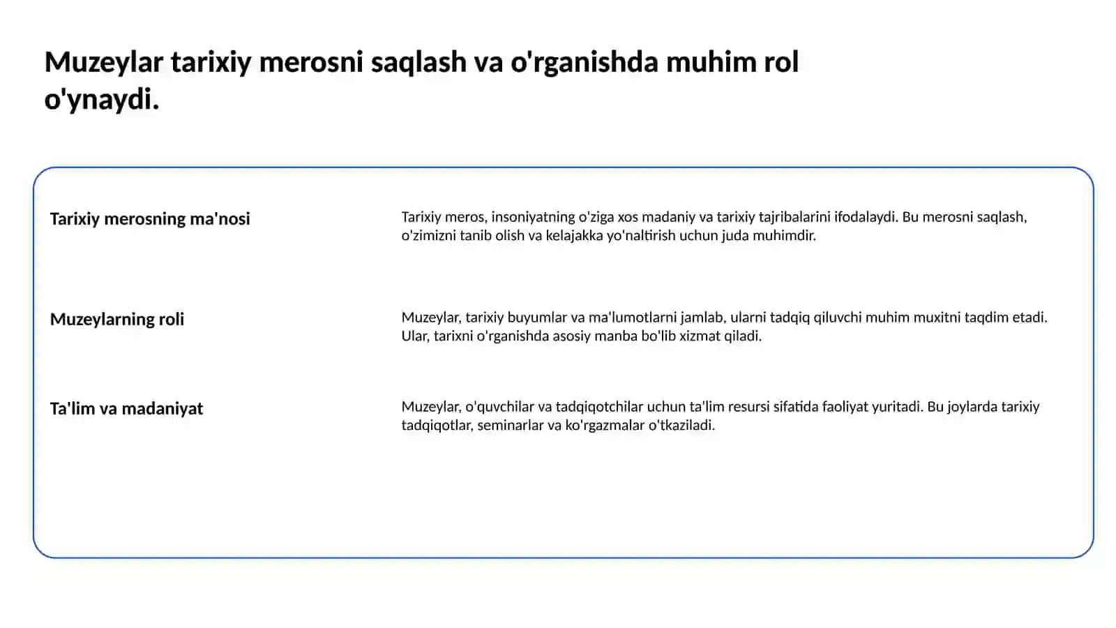 Muzeylarning oʻquv-tarbiyaviy ishlarda tutgan oʻrni 2
