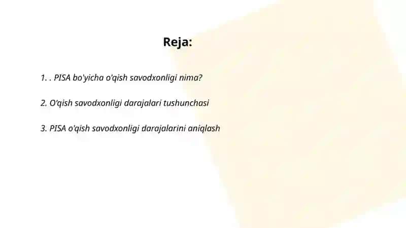 PISA bo'yicha o'qish savodxonligi 2