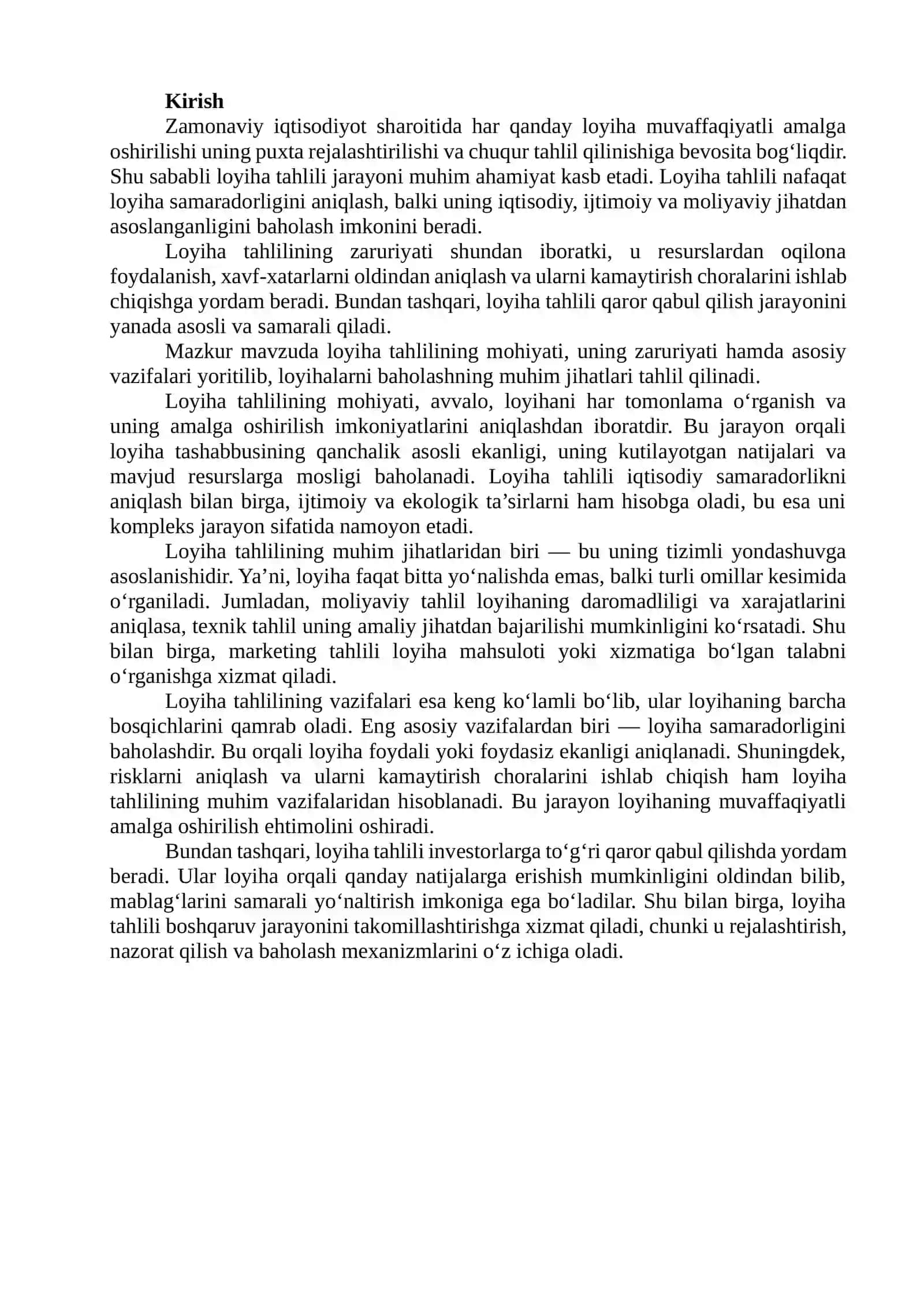 Loyiha tahlilining zaruriyati mohiyati va vazifalari 2