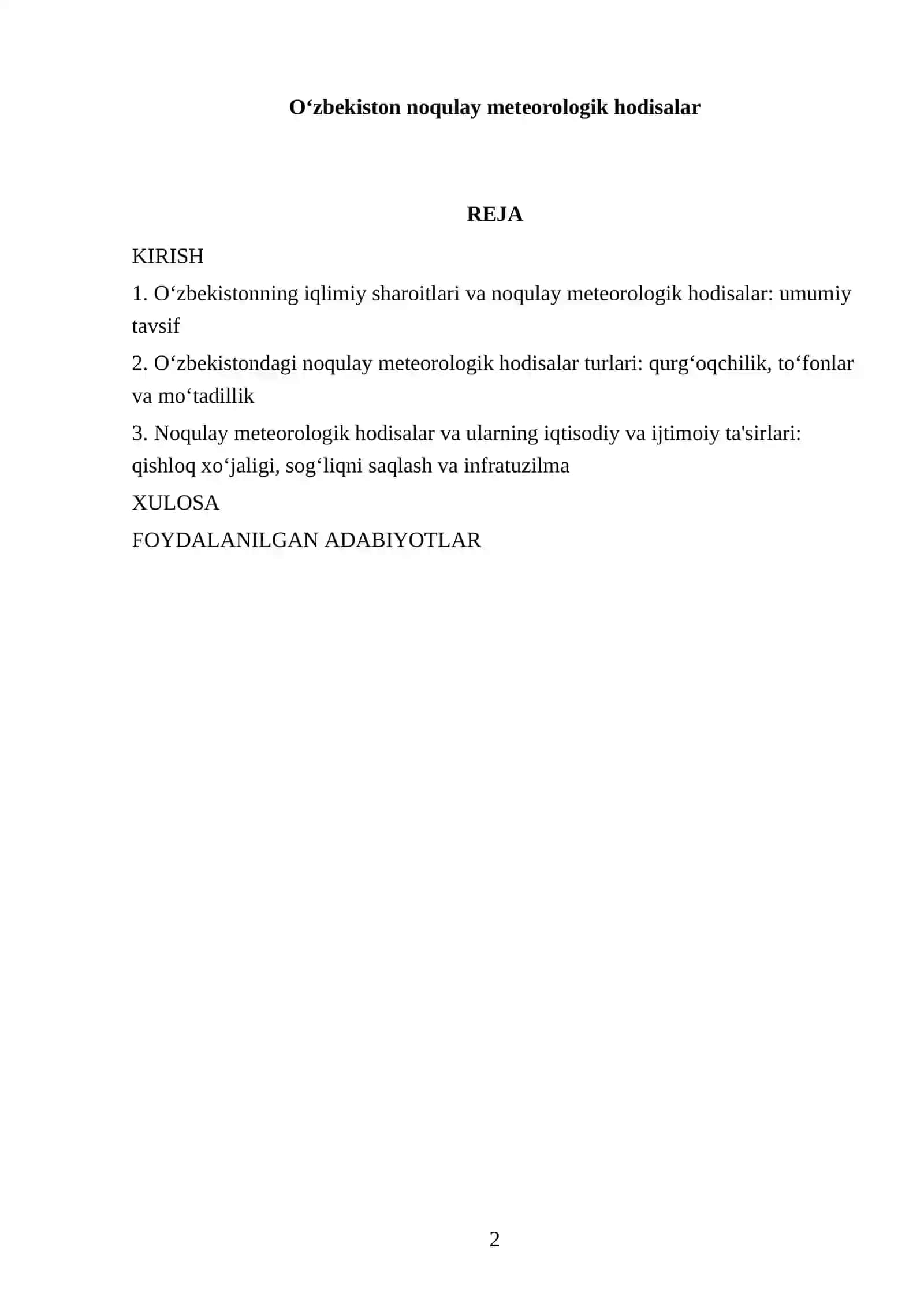 Oʻzbekiston noqulay meteorologik hodisalar 2