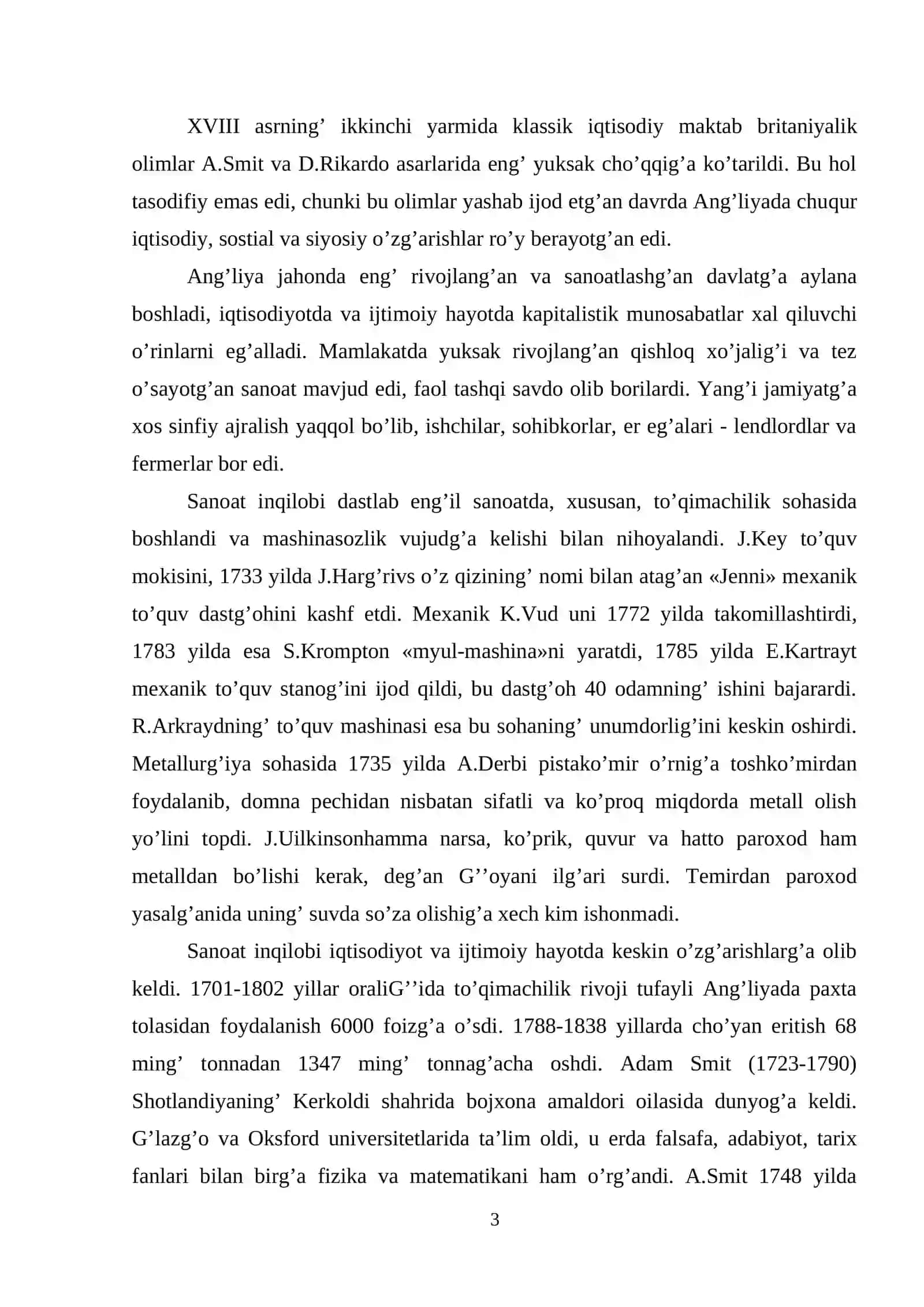 A.Smit va D.Rikardo asarlarida iqtisodiy o'zgarishlar nazariyasi 2