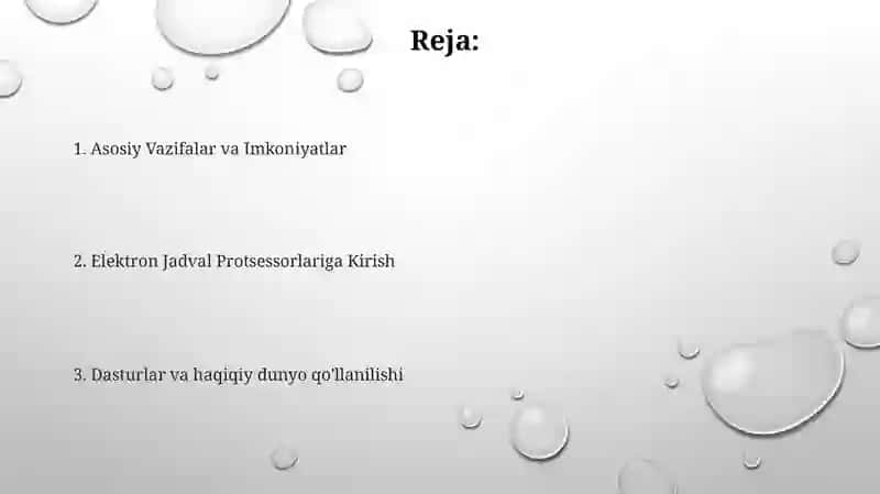 Elektron jadval protsessori va ularning vazifasi va imkoniyatlari 2