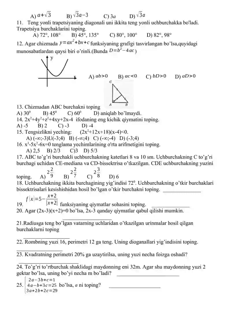 Matematikadan Olimpiada savollari 2