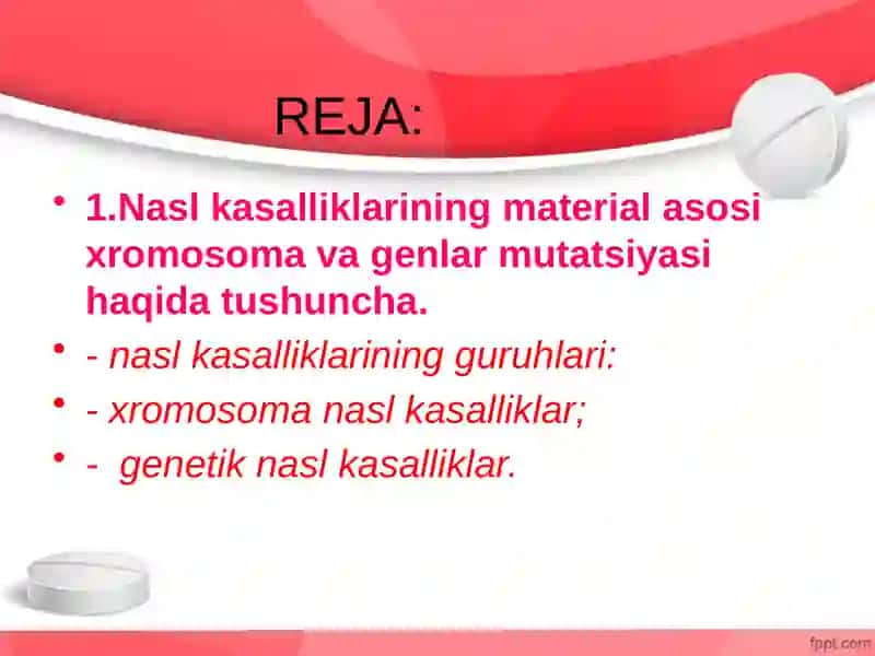 Nasl kasalliklarining material asosi xromosoma va genlar mutatsiyasi haqida tushuncha 2