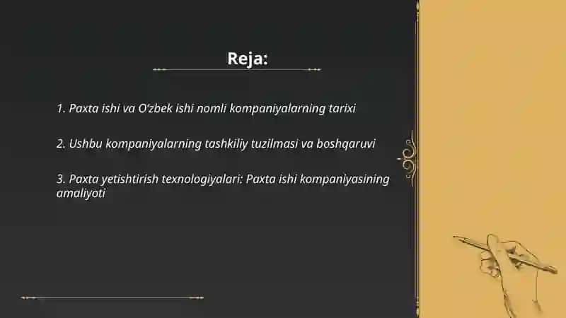 Paxta ishi, Oʻzbek ishi nomli kompaniyalar 2