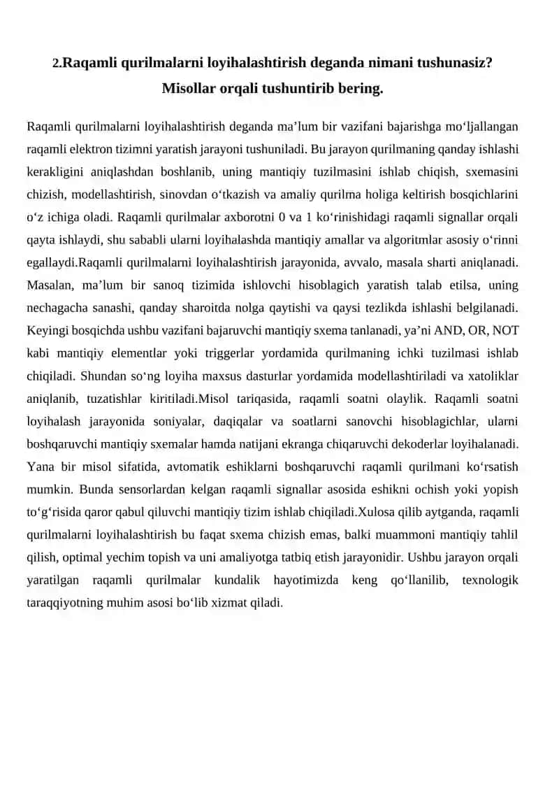 Raqamli qurilmalarni loyihalash 2