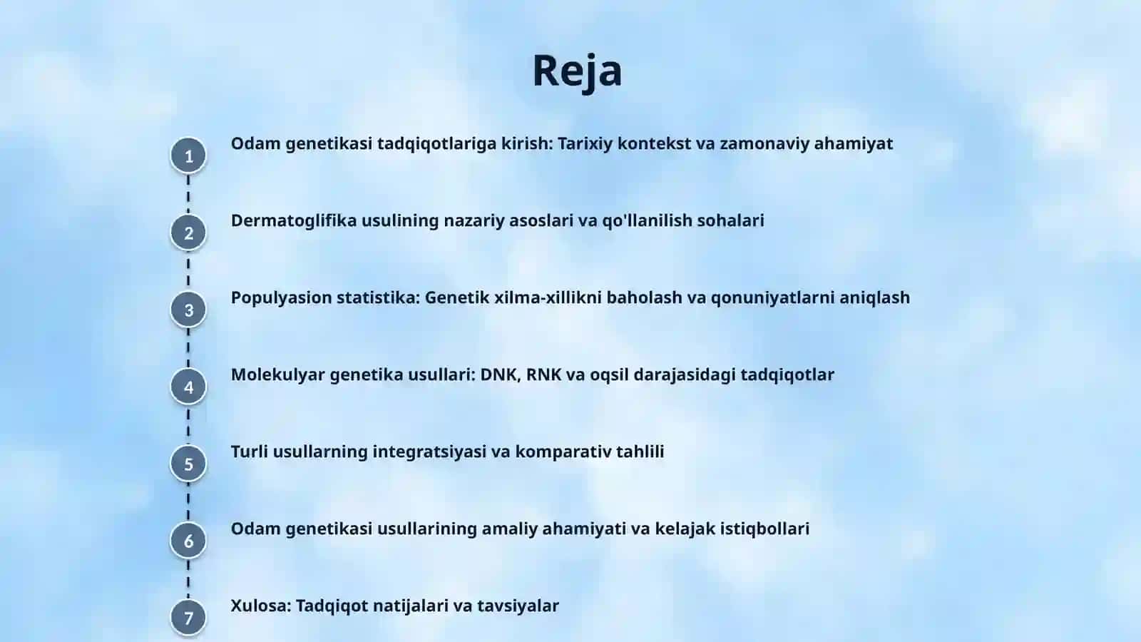Odam genetikasining o'rganish usullari: dermatoglifika, populatsion statistika va molekular genetika usullari. 2