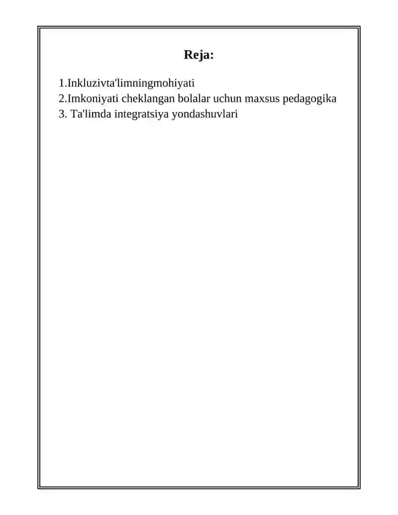 IMKONIYAT CHEKLANGAN BOLALARNI MUSTAQILLIKA OʻRGATISH INKLYUZIV TAʼLIM SAMARADORLIGI MEZONI 2