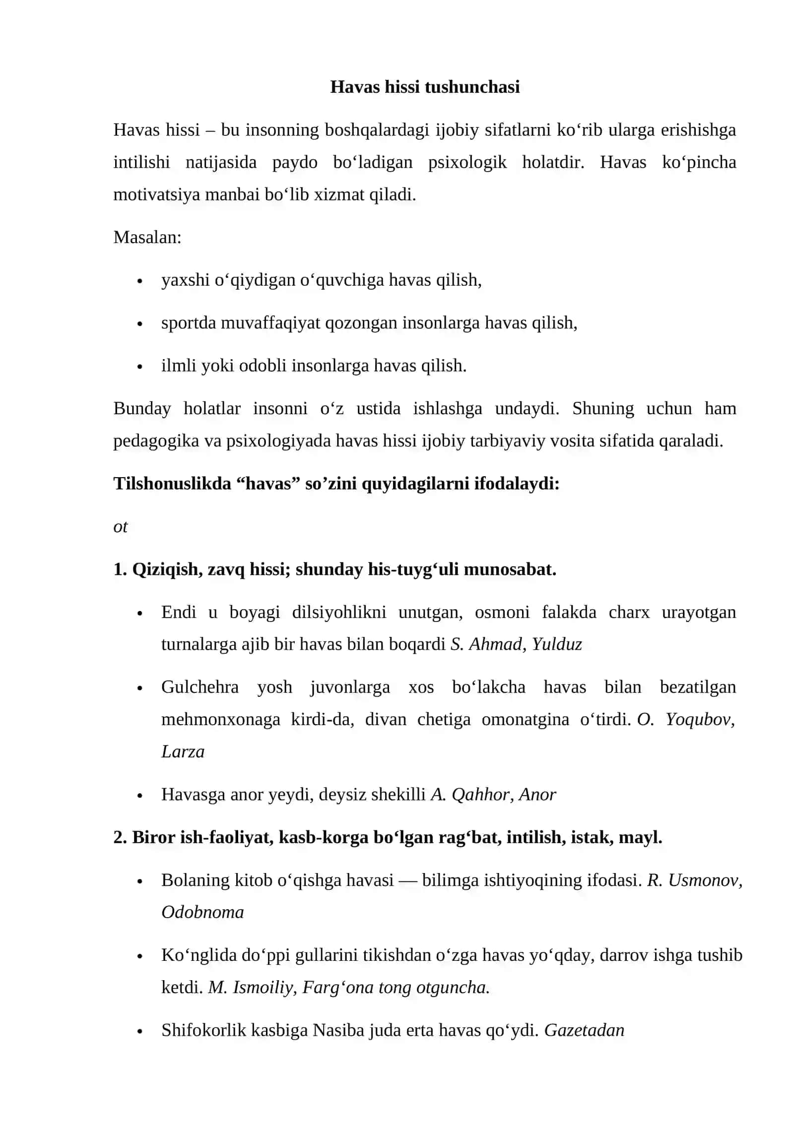 Havas hissini rivojlantirish 2