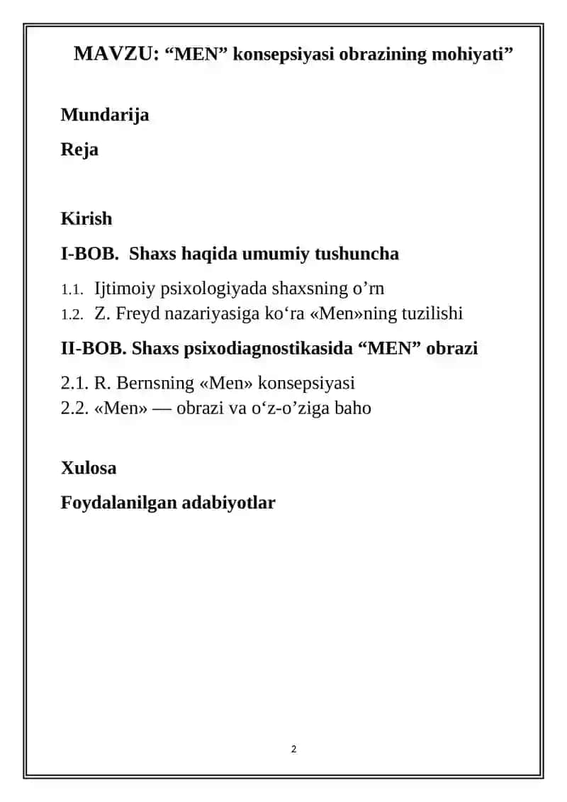 “MEN” konsepsiyasi obrazining mohiyati”  mavzusidagi 2