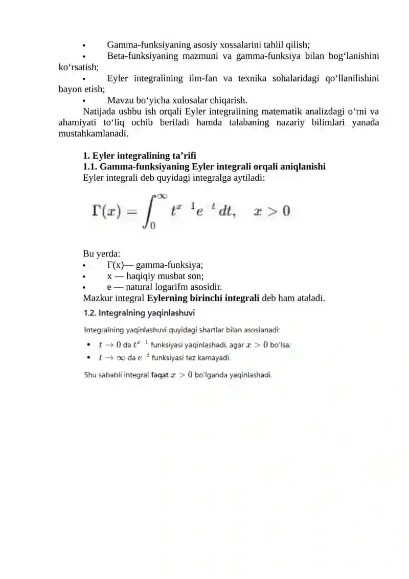 Eyler integrali va uning matematik tahlildagi o‘rni 2