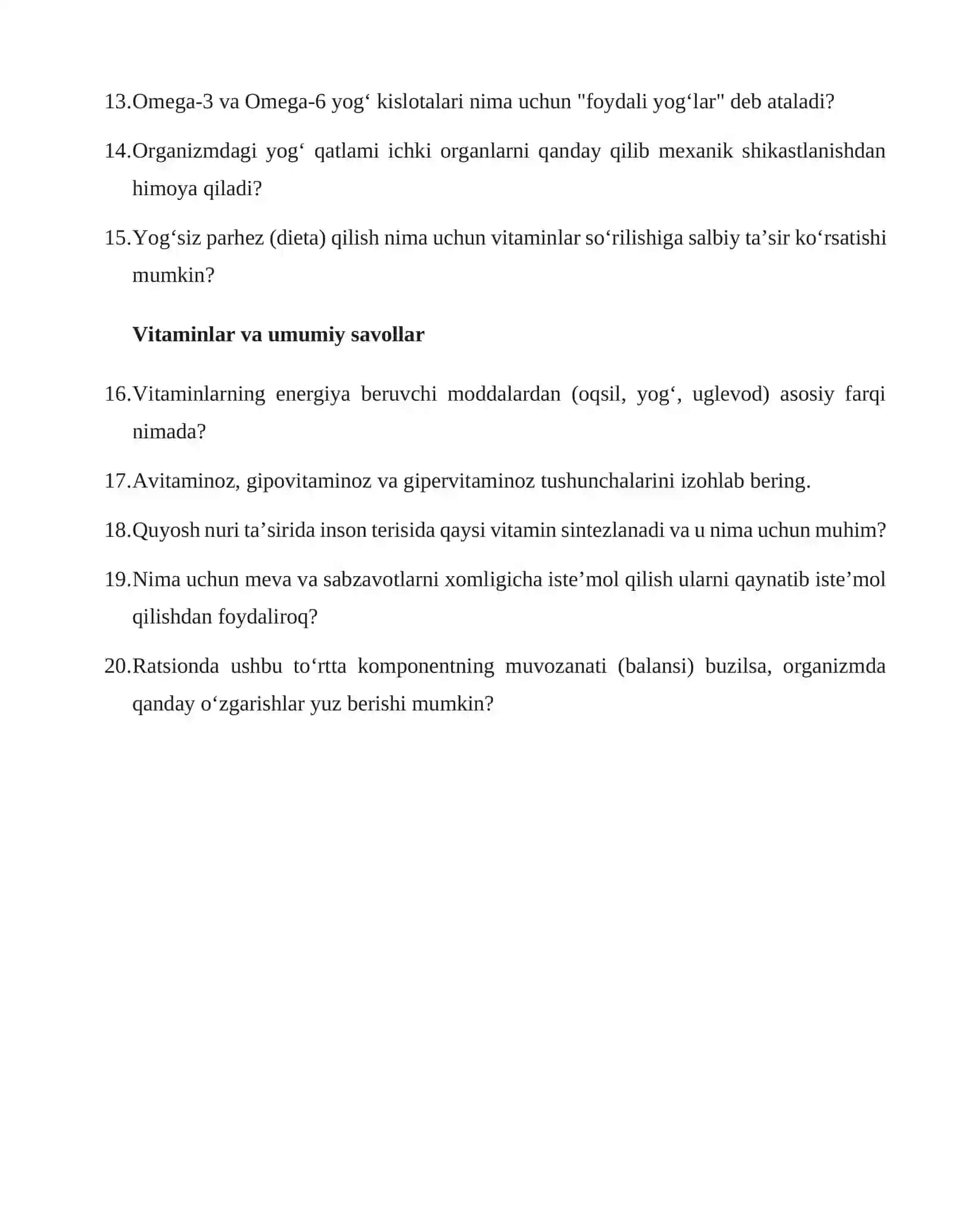 Oqsillar yog‘lar uglevodlar va vitaminlarning, organizmdagi ahamiyati 2