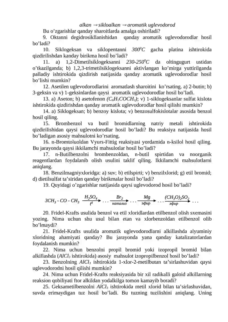 AROMATIK UGLEVODORODLAR MAVZUSIGA DOIR AMALIY MASHG’ULOT 2