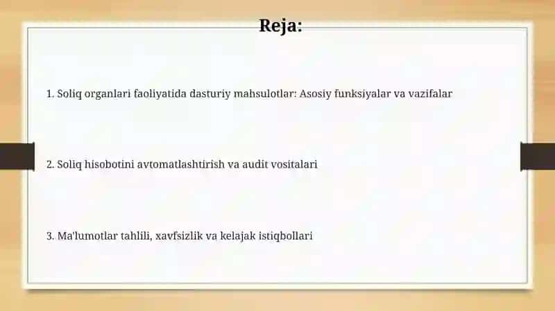Soliq organlari faoliyatida dasturiy mahsulotlar 2