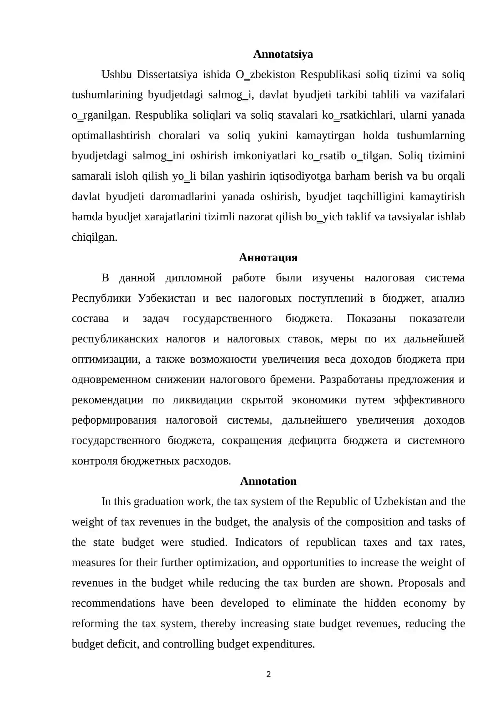 Sоliq tizimi vа sоliq tushumlаrining byudjetdаgi sаlmоg‗i 2