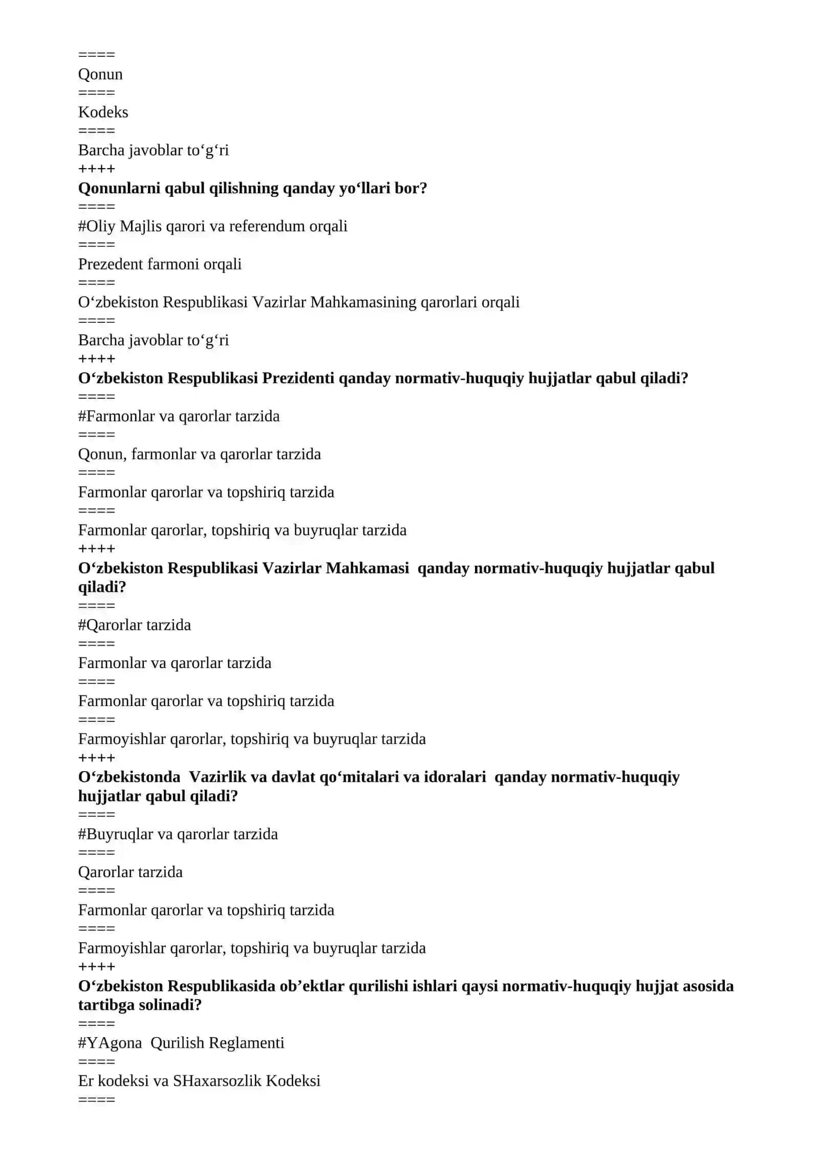 ARXITEKTURA ISHLARIDA MA'MURIY BOSHQARUV FANIDAN TEST SAVOL VA JAVOBI 2