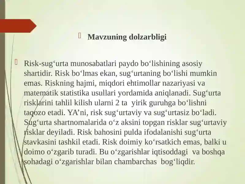 SUG'URTADA RISKLAR KLASSIFIKATSIYASI 2