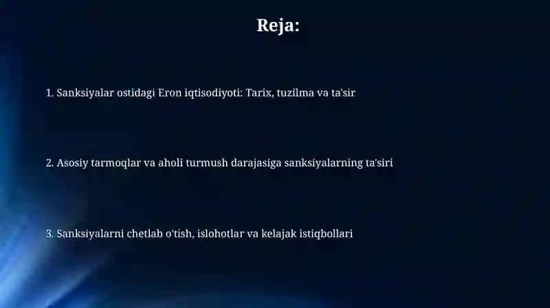 Sanktsiyalar sharoitida Eron Islom Respublikasi iqtisodiyoti 2