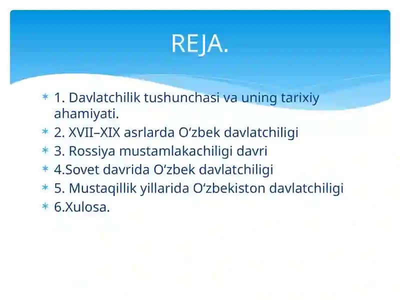 O'zbekistonning davlatchilik tarixi (XVII asr davlatchiligidan yangi O'zbekiston davlatchiligi 2